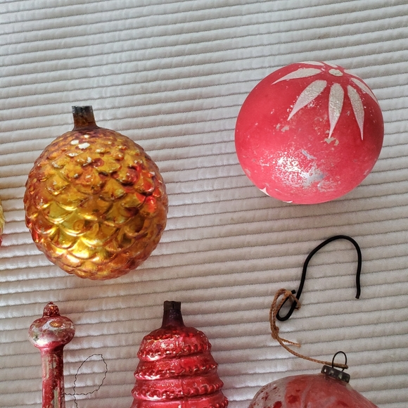 10 Mercury Hand Blown Glass  Christmas Ornaments Vintage Very Old Patina - Picture 5 of 15